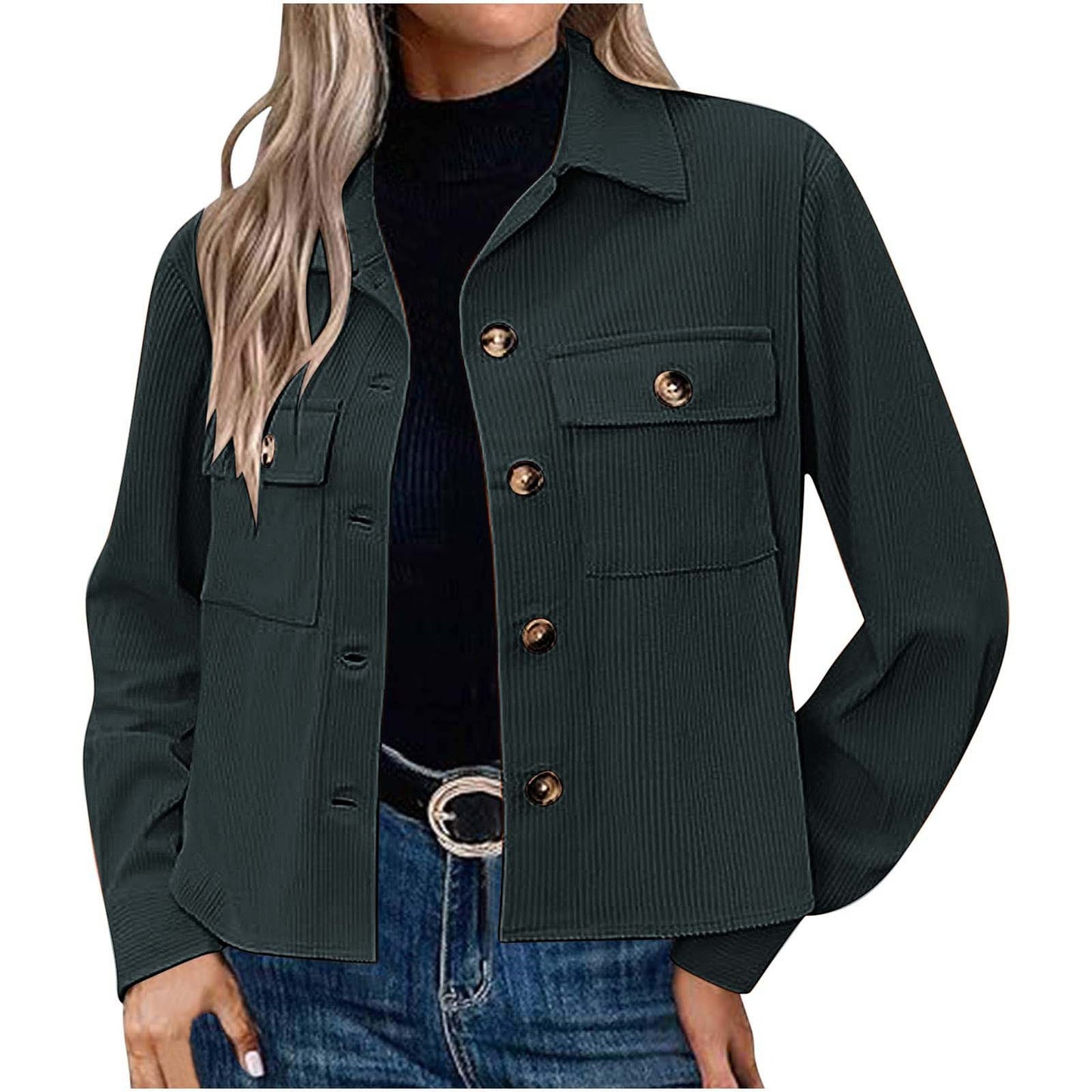 Women's Corduroy Cropped Shacket Button Down Jacket