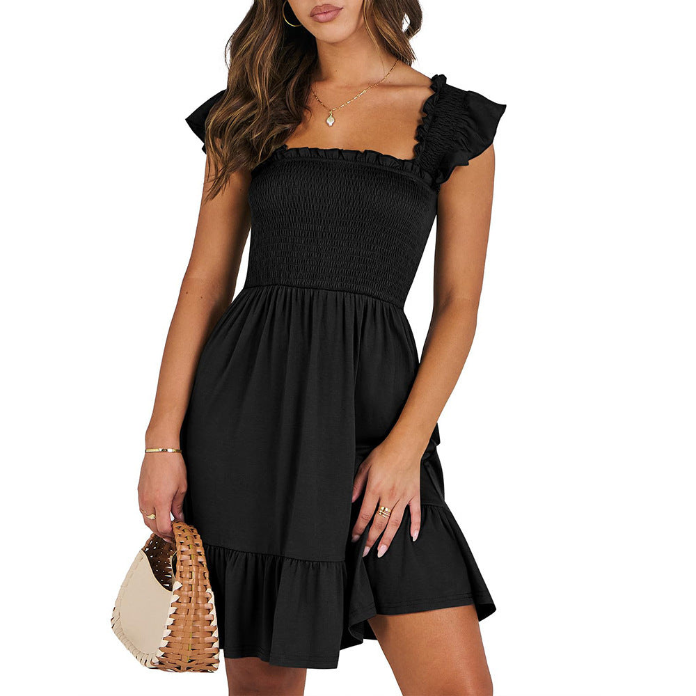 Smocked Square Neck Ruffle Sleeve Midi Dress