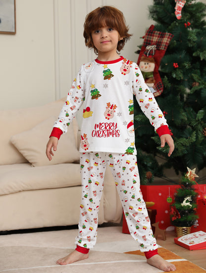 Christmas Cartoon Solid Color Christmas Tree Print Parent-child Christmas Pajamas