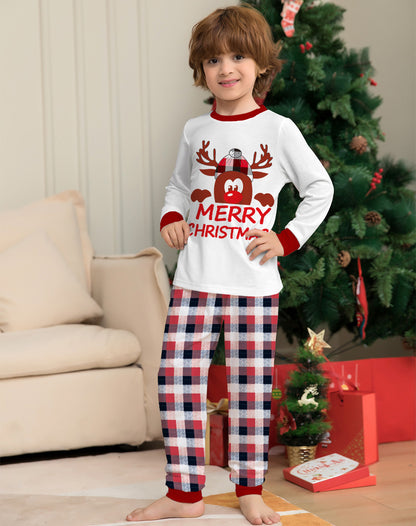 Plaid Fawn Parent-child Print Christmas Pajama Set