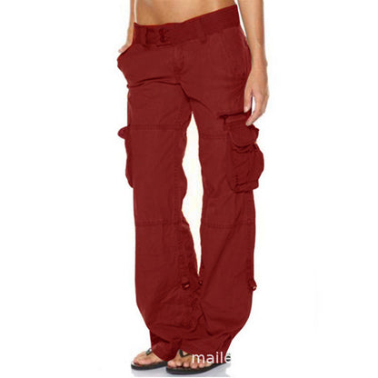 Womens Wide Leg Cargo Pants Vintage Loose Fit Cotton