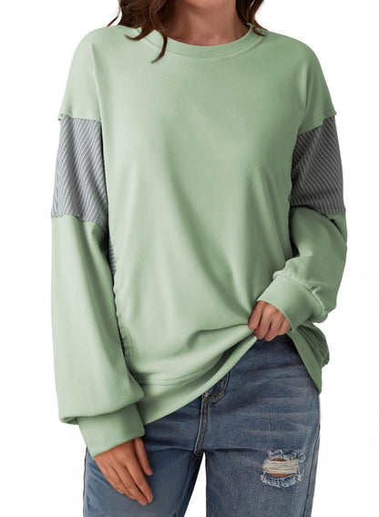 Colorblock Striped Sweatshirt Women Casual Pullover Top
