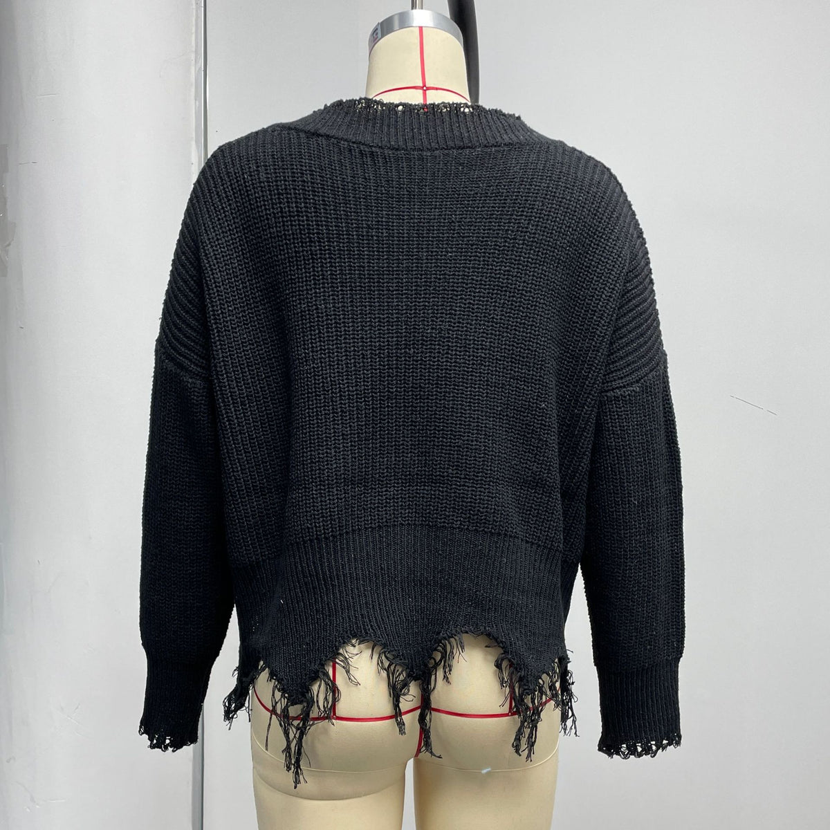 Women's Oversized V Neck Frayed Hem Knit Sweater