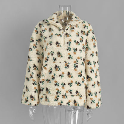Women's Floral Fleece Quarter Zip Pullover