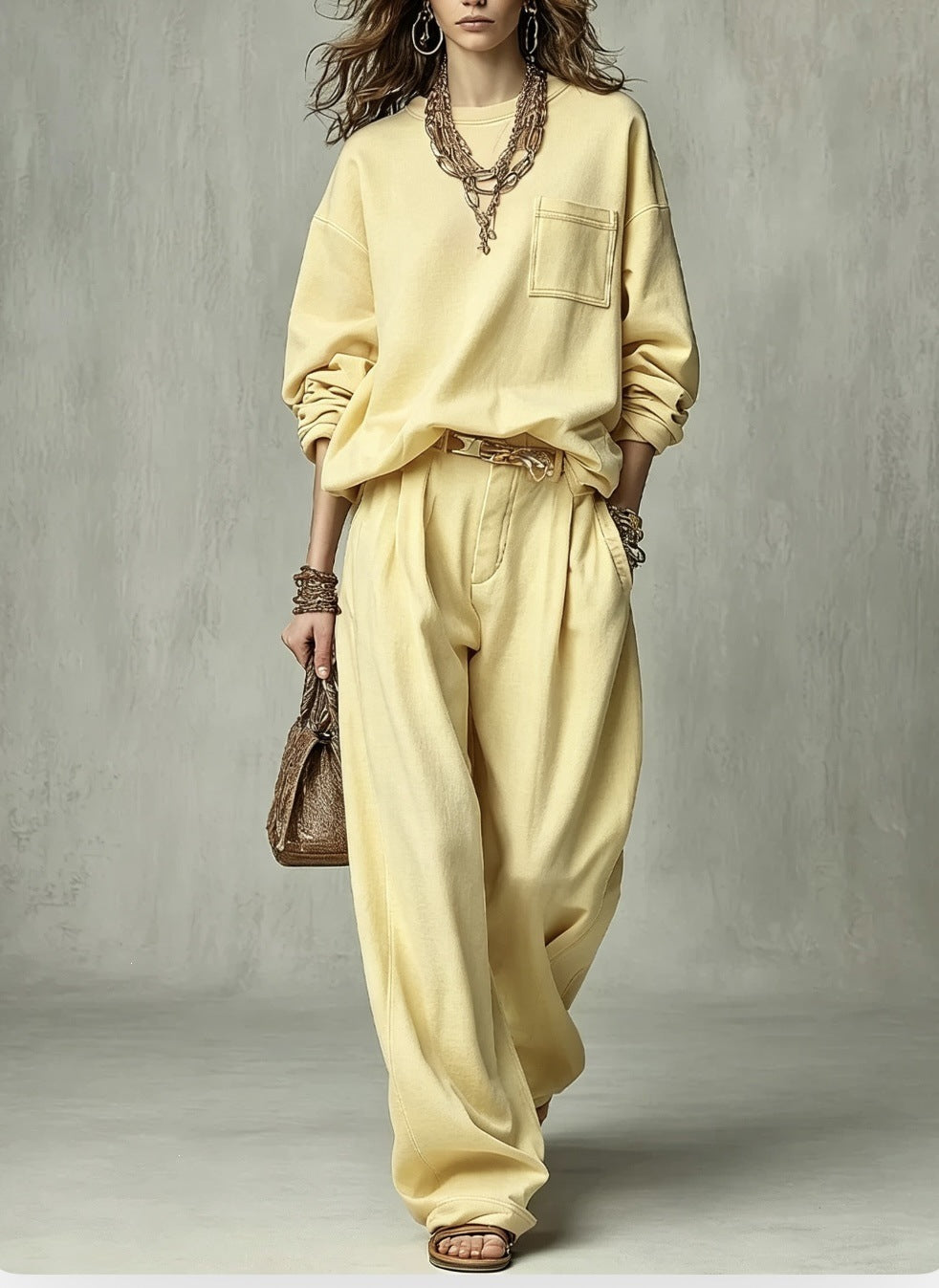 Women's Oversized Crewneck Sweatshirt Wide Leg Pant Set