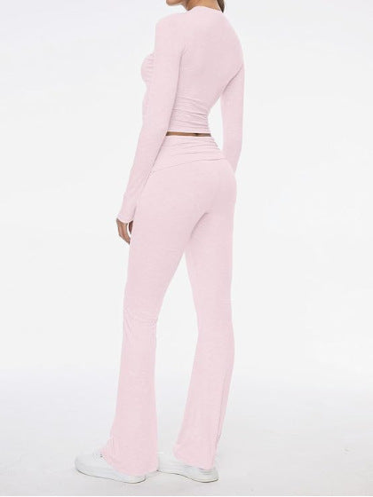 Y2K Long Sleeve Crop Top & Flare Pants Two Piece Set