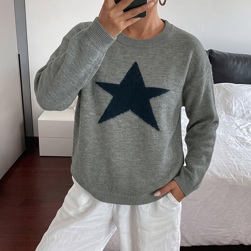 Women's Oversized Star Crew Neck Knit Sweater