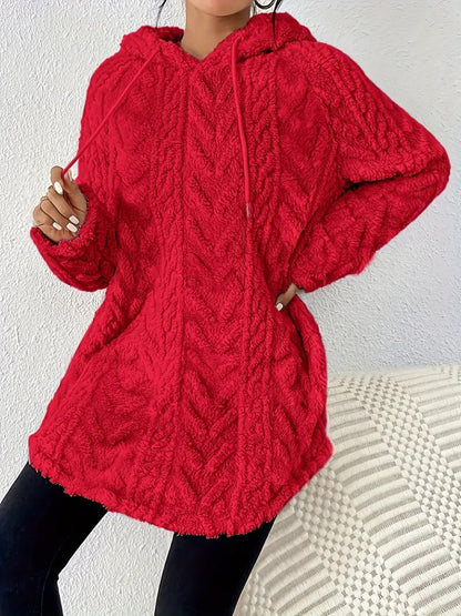 Women's Textured Sherpa Hoodie Drawstring Pullover