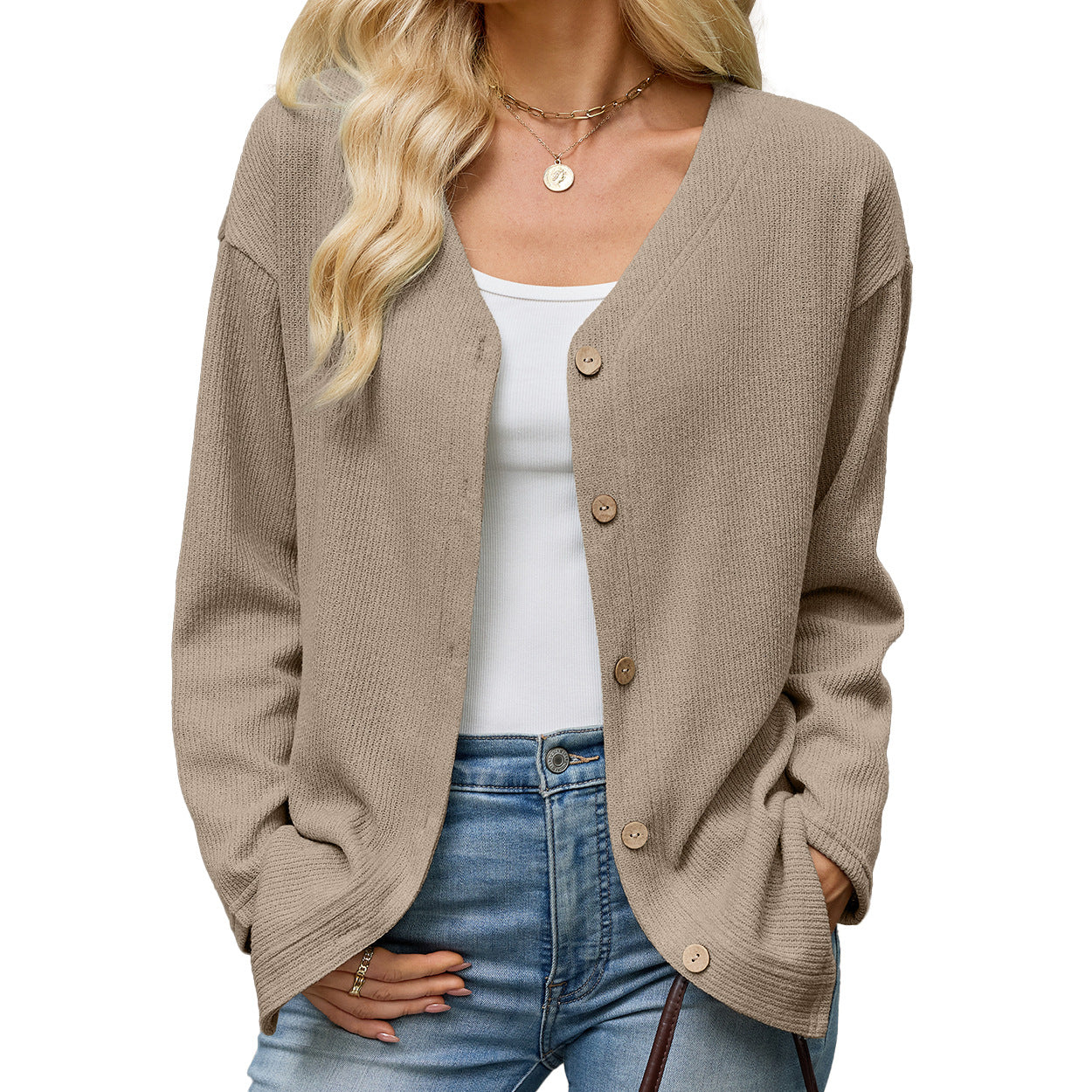 Women's Oversized V-Neck Button Front Knit Cardigan Sweater
