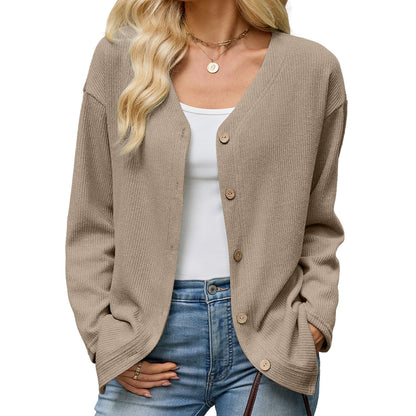 Women's Oversized V-Neck Button Front Knit Cardigan Sweater