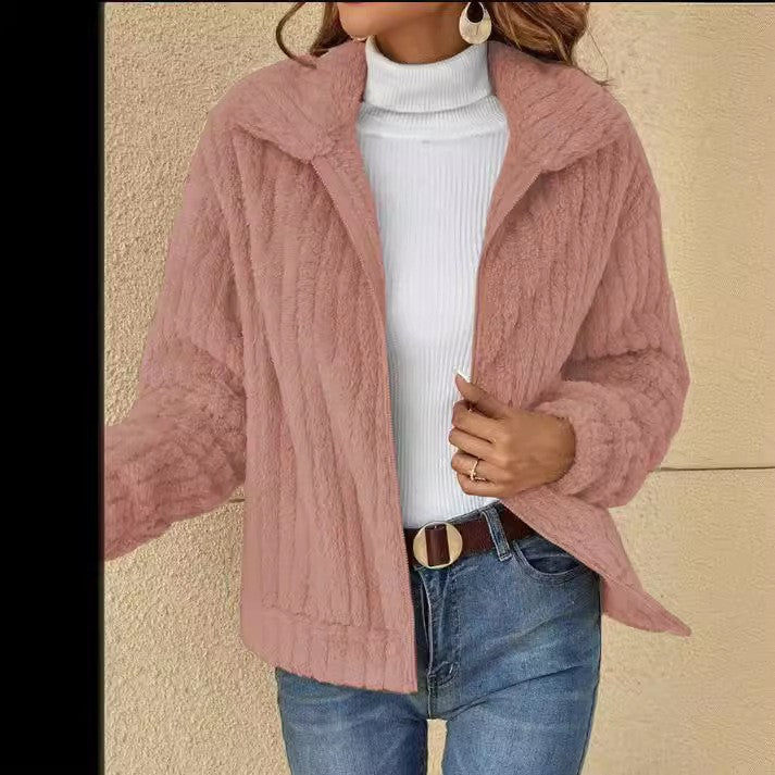 Women's Fuzzy Lapel Cropped Cardigan Jacket