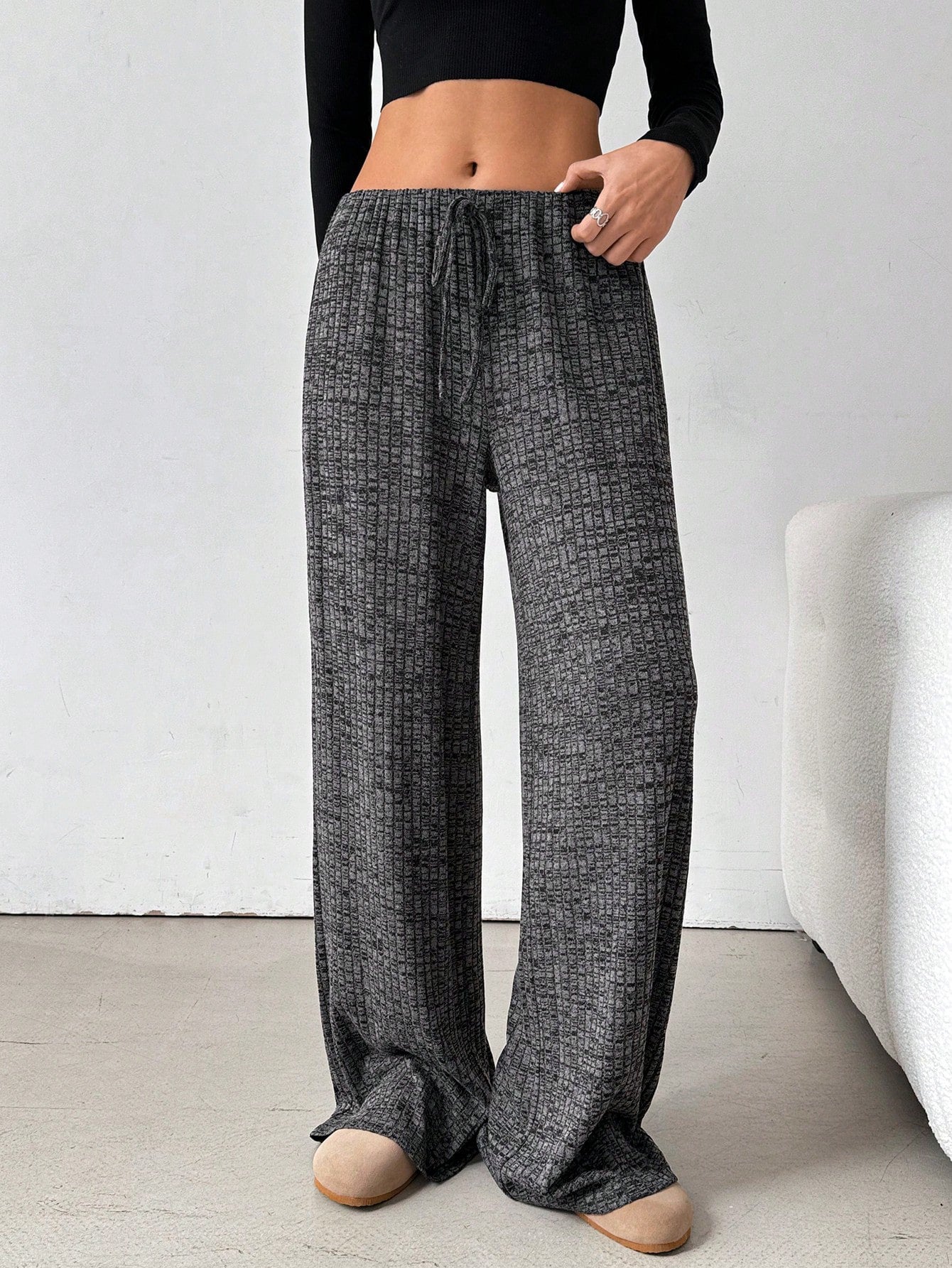 Striped Drawstring Wide Leg Lounge Pants
