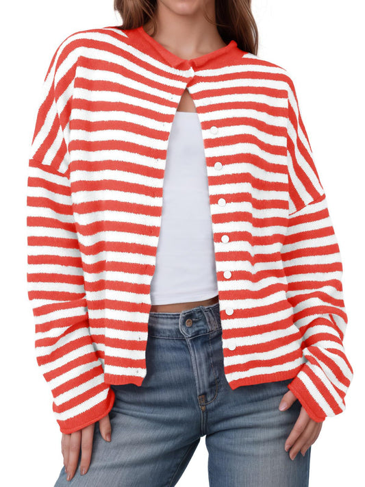 Striped Color Block Cardigan Sweater | Long Sleeve Casual Open Front