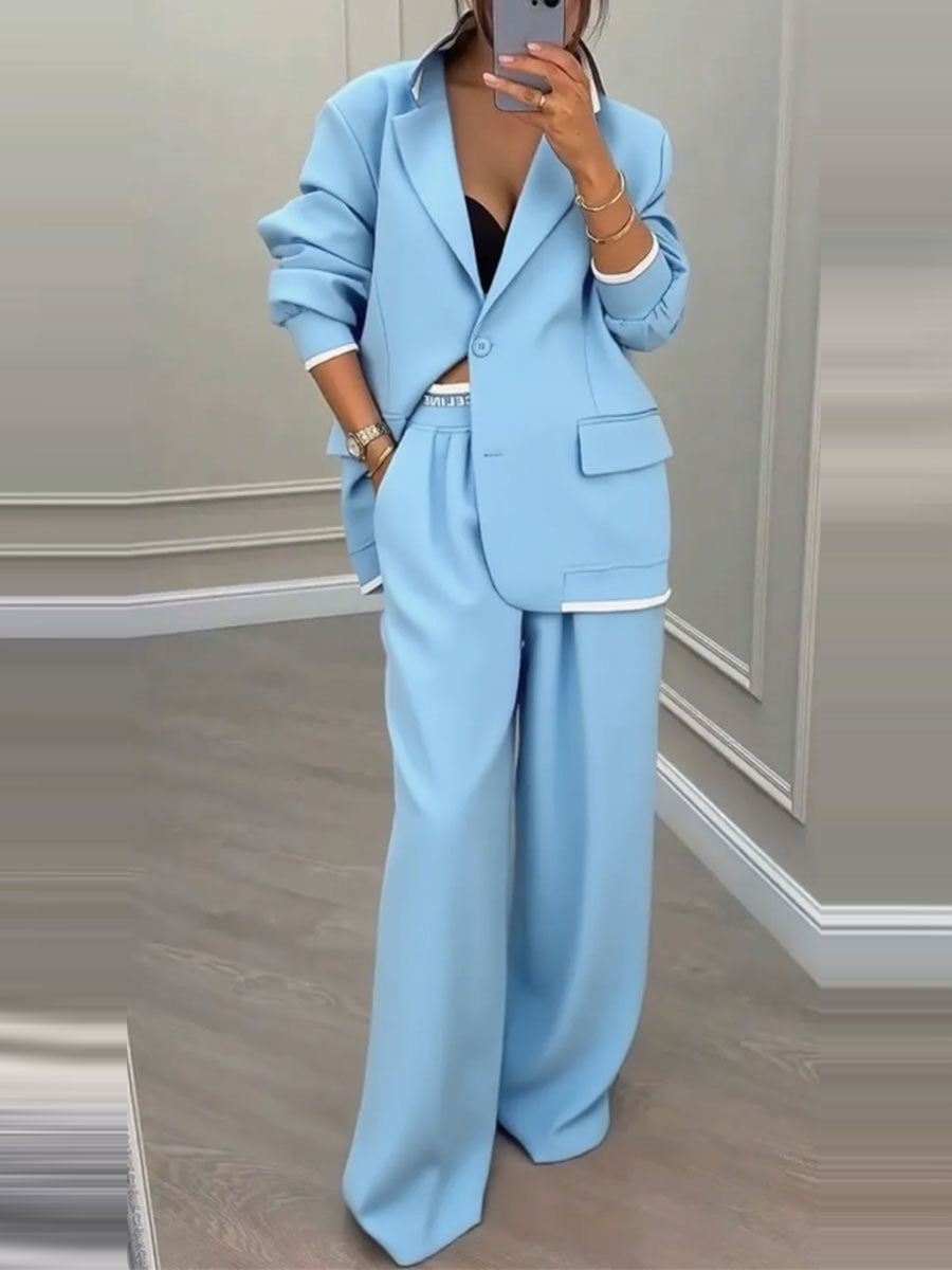 Women's Oversized Blazer Wide Leg Pant Suit Set