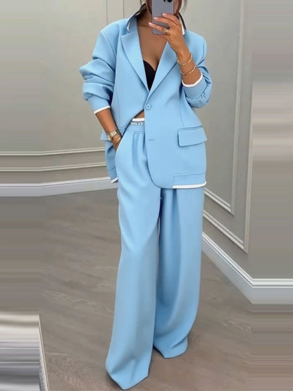 Women's Oversized Blazer Wide Leg Pant Suit Set