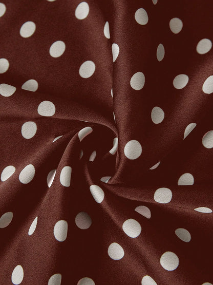 Polka Dot Satin A-Line Skirt Trendy Zip Midi Dress