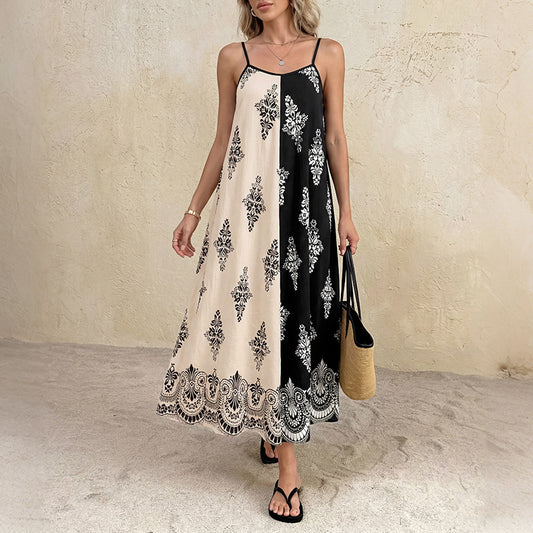 Boho Paisley Maxi Dress Square Neck Spaghetti Strap