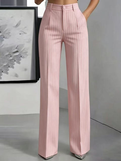 Women's High Waisted Striped Wide Leg Dress Pants