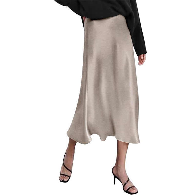 Women's Satin High-Waist Midi Skirt – Elegant Summer Slip Skirt
