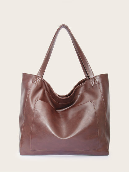 Vintage Soft PU Leather Large Tote Bag with Pocket