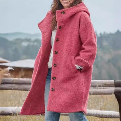 Hooded Wool Blend Coat Long Sleeve Casual Outerwear