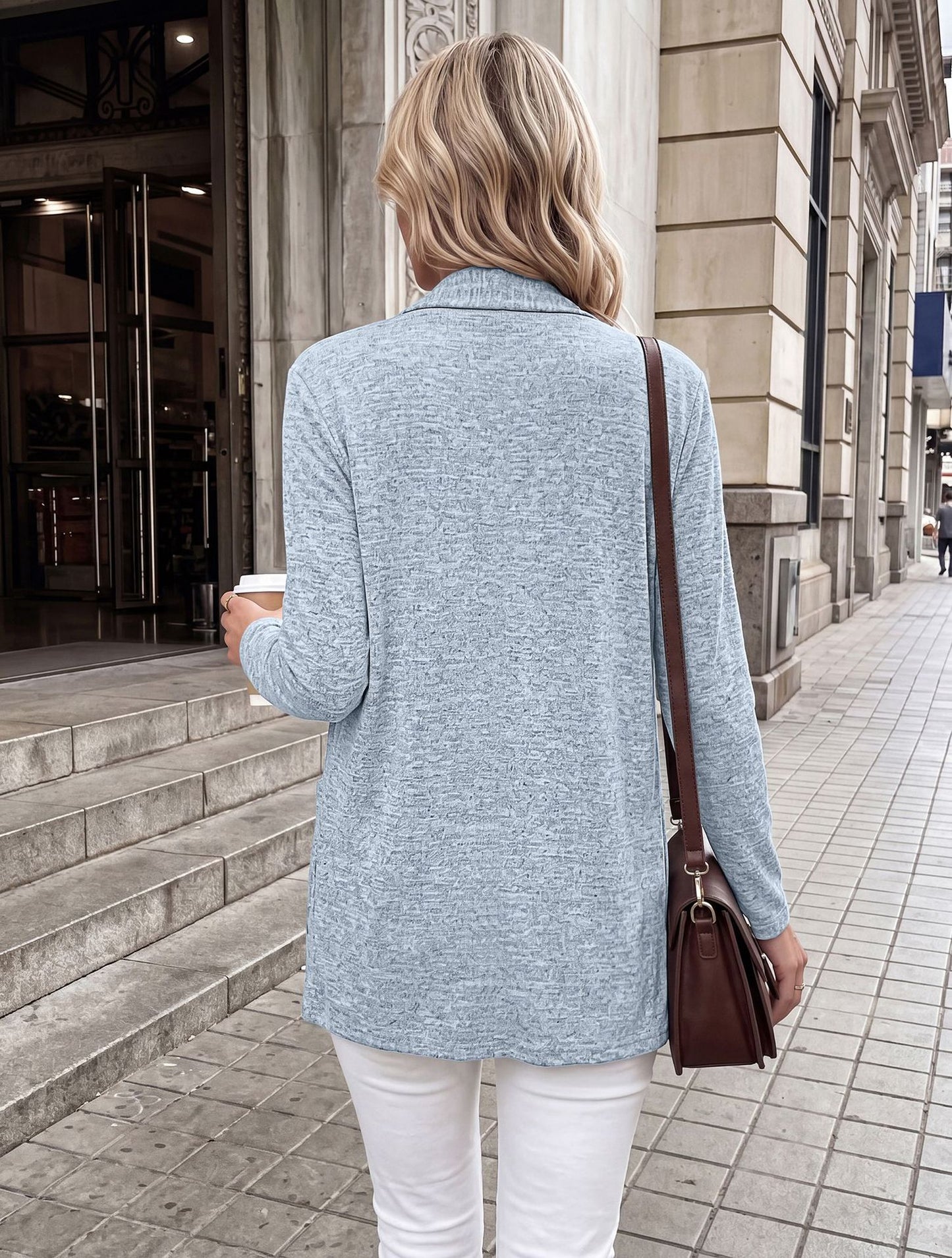 Pocket Open Front Cardigan Long Sleeve Knit Top