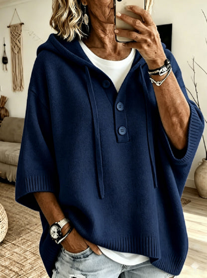 Womens Oversized Hooded Button Knit Sweater