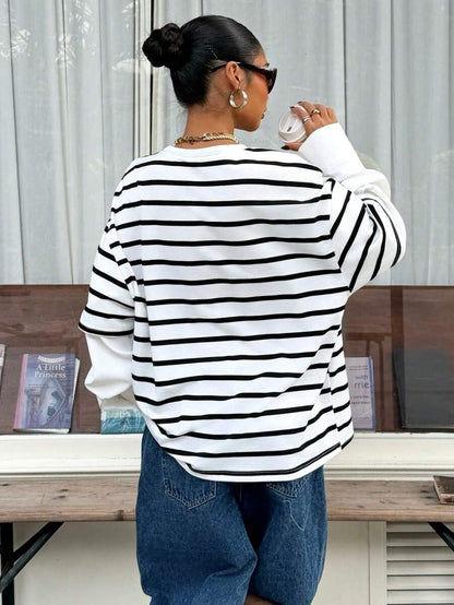 Striped layered look top relaxed long sleeve