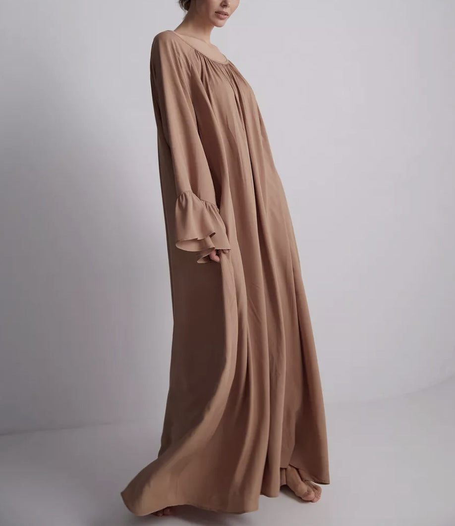 Women's Oversized Bell Sleeve Maxi House Dress Solid