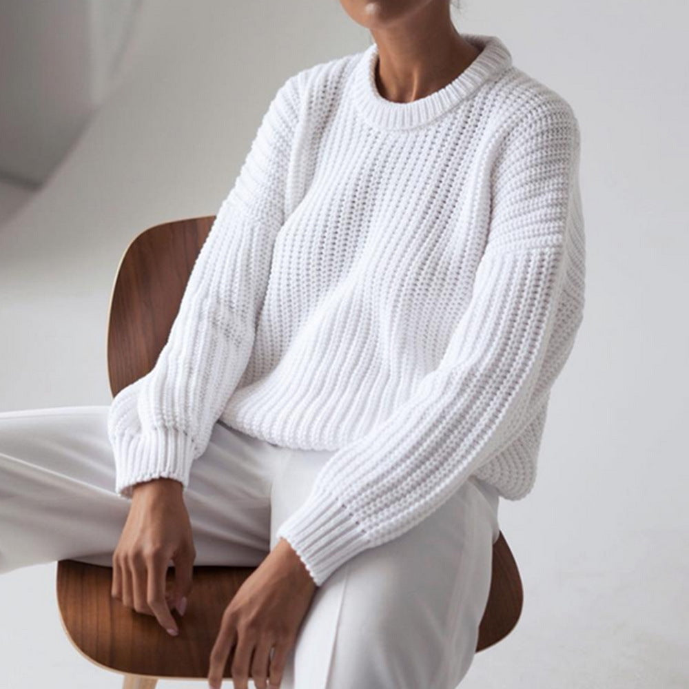 Oversized Chunky Knit Crew Neck Pullover Sweater