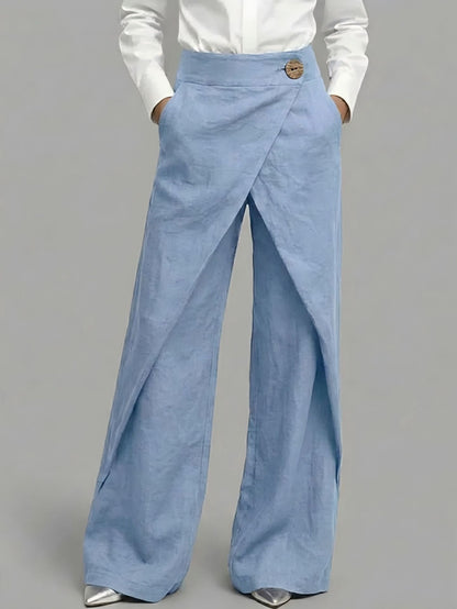 Women's Linen High Waist Wide Leg Palazzo Pants Vintage