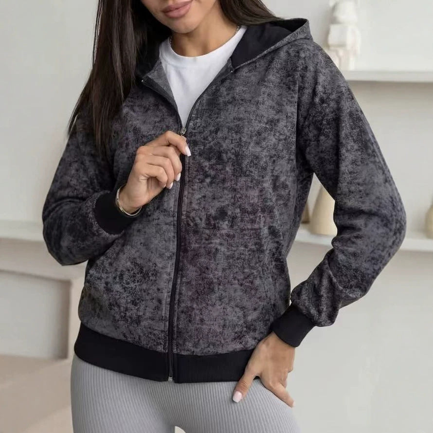 Women's Oversized Acid Wash Zip-Up Hoodie