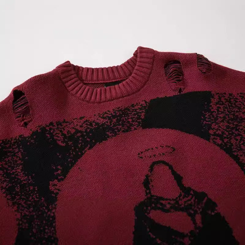 Oversized Gothic Distressed Crewneck Sweater