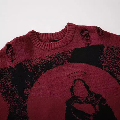 Oversized Gothic Distressed Crewneck Sweater