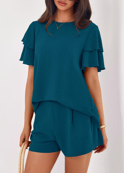 Women's Matching Set Short Sleeve Top & Shorts Casual Summer