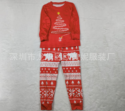 Parent-child Outfit Crew Neck Long-sleeved Suit Printed Christmas Pajamas