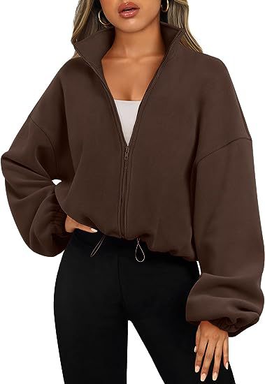 Women's Oversized Fleece Zip Up Jacket Stand Collar