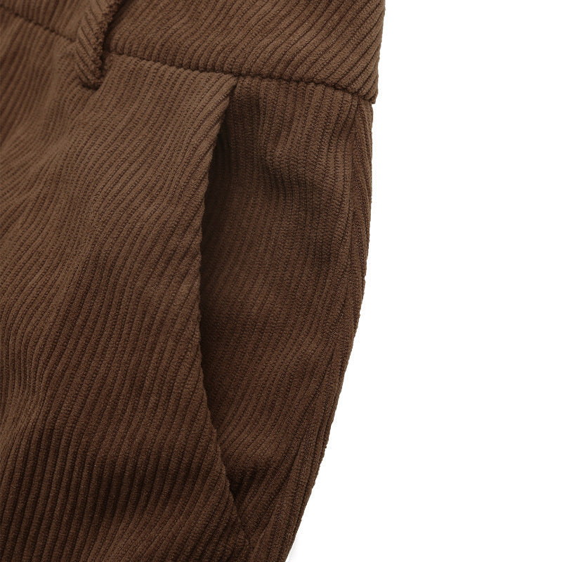 High Waist Corduroy Midi Skirt with Front Slit & Pockets