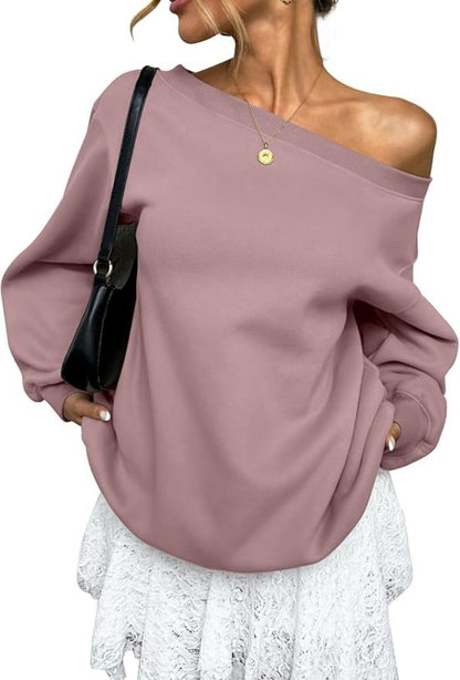 Off Shoulder Sweatshirt Women Oversized Casual Pullover