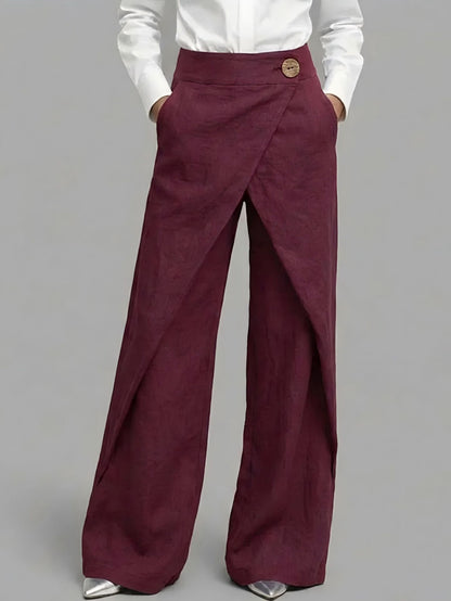 Women's Linen High Waist Wide Leg Palazzo Pants Vintage