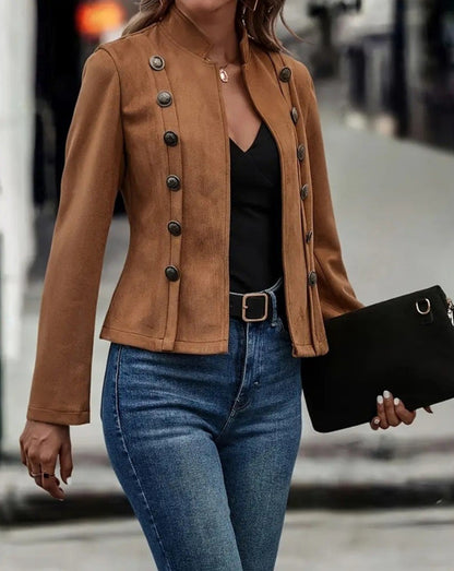 Women's Vintage Faux Suede Double Breasted Blazer Jacket