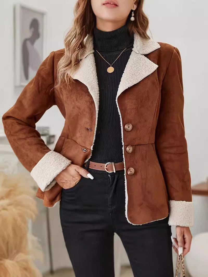 Women's Faux Suede Sherpa Jacket Vintage Winter