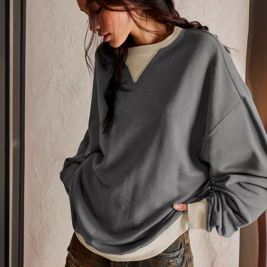 Spring Autumn Street Style Crew Neck Loose Sweater
