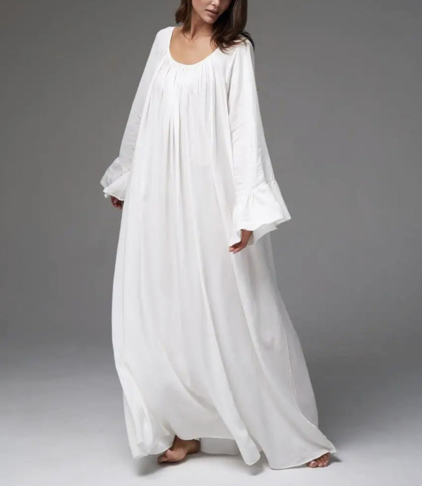Women's Oversized Bell Sleeve Maxi House Dress Solid
