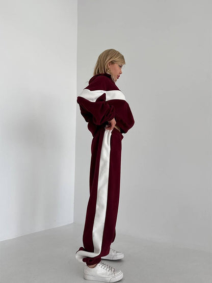 Womens Color Block Zip Up Tracksuit 2 Piece Set