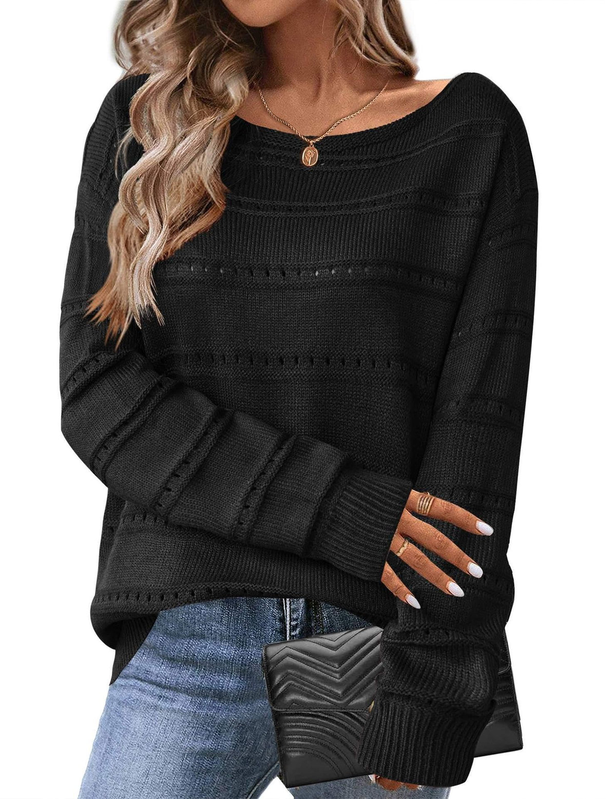 Women's Oversized Drop Shoulder Crochet Sweater