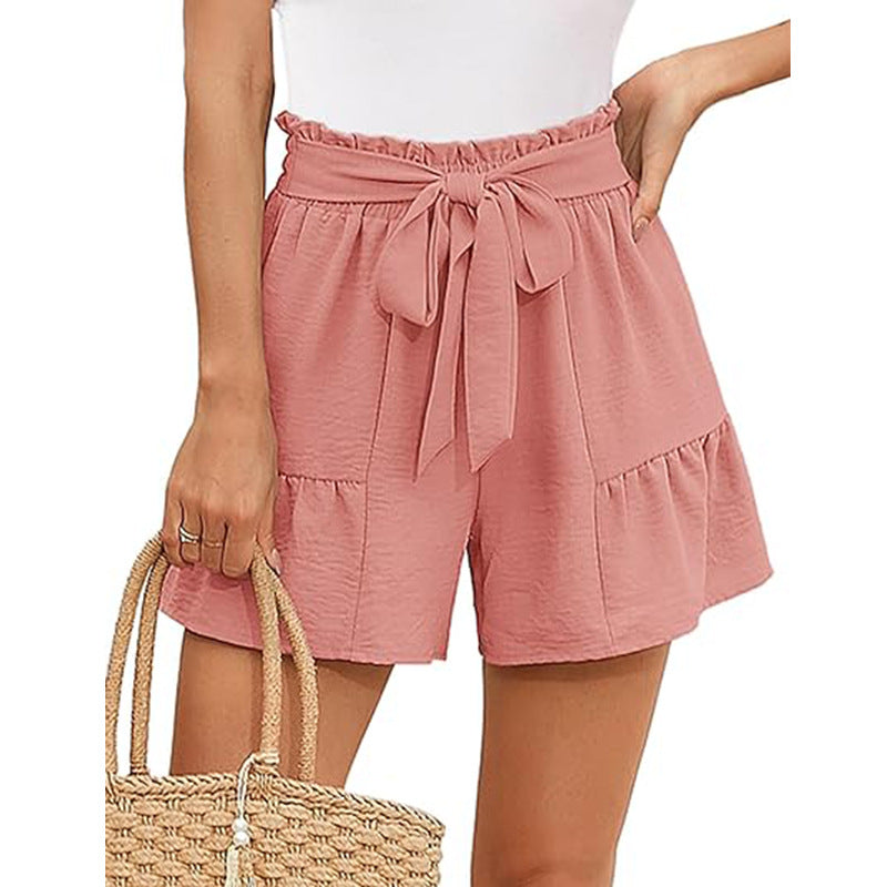 Women's High-Waisted Ruffle Shorts – Tie Waist Summer Beachwear