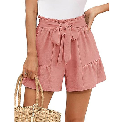 Women's High-Waisted Ruffle Shorts – Tie Waist Summer Beachwear