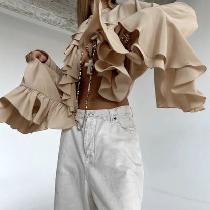 Women's Ruffle Bell Sleeve Chiffon Blouse