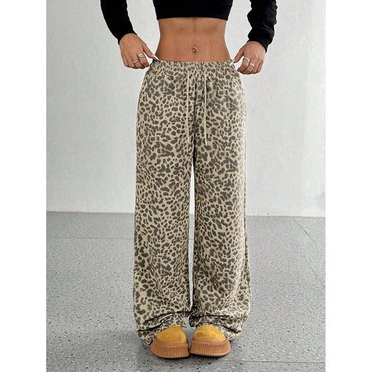 Women's Y2K Leopard Print Straight Leg Sweatpants